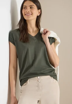 Shirt met korte mouwen en V-hals in effen kleur