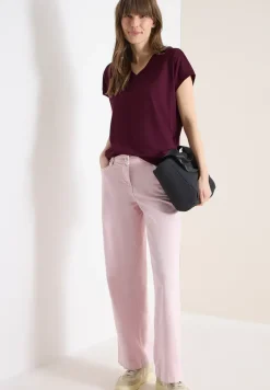 Shirt met korte mouwen en V-hals in effen kleur