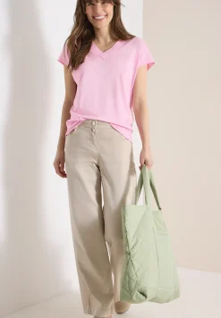 Shirt met korte mouwen en V-hals in effen kleur