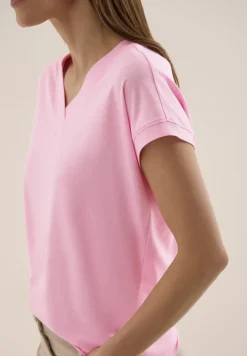 Shirt met korte mouwen en V-hals in effen kleur