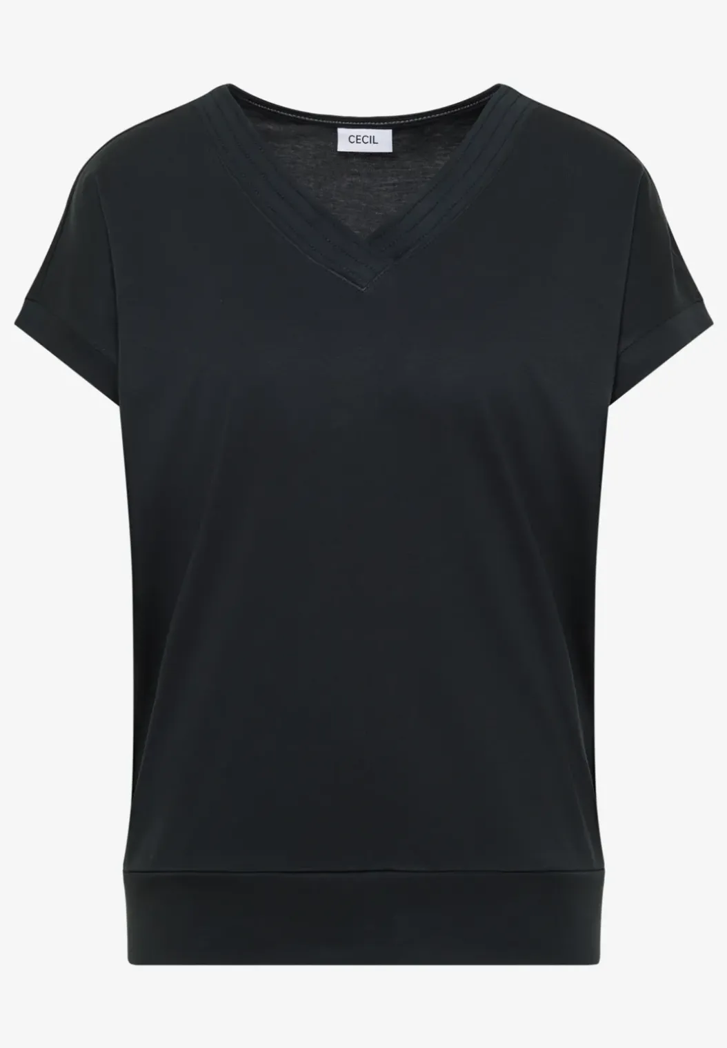 Shirt met korte mouwen en V-hals in effen kleur