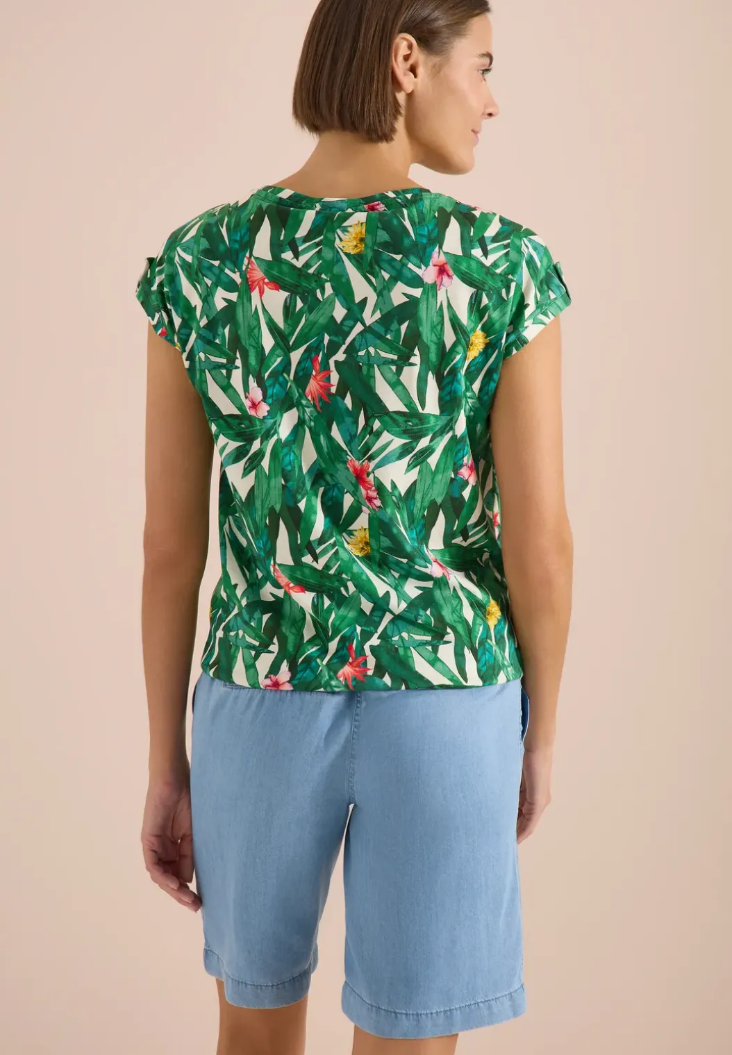 Shirt met ronde hals en omslagdetail