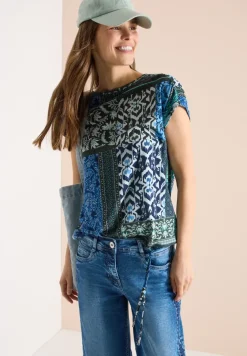 Shirt met ronde hals en patchworkprint