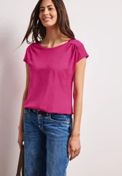 Shirt met ronde hals en rimpels