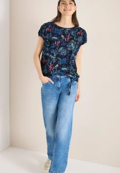 Shirt met ronde hals en rimpels