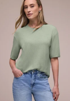 Shirt met ronde hals in gebreide look