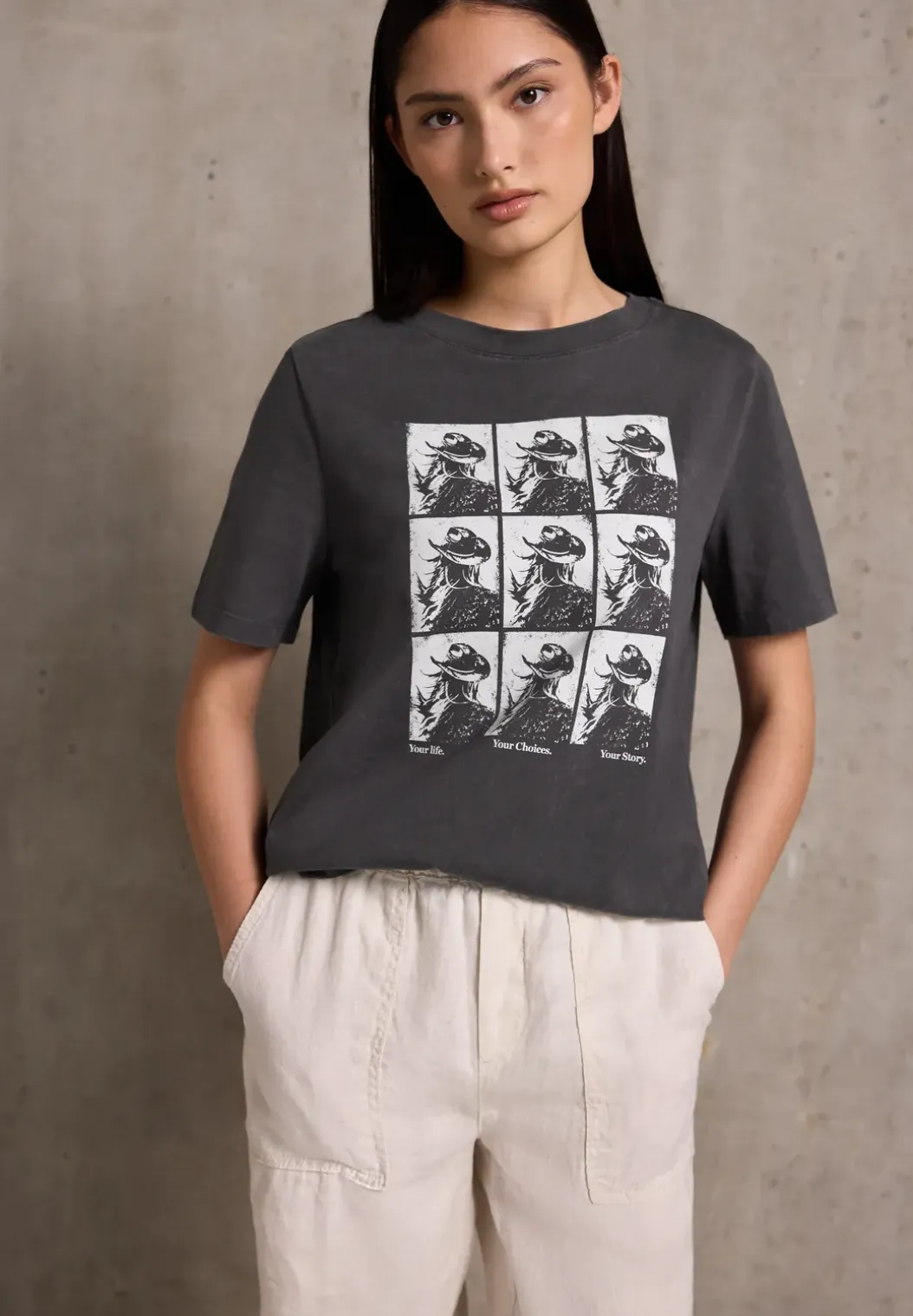 Shirt met verwassen look en print