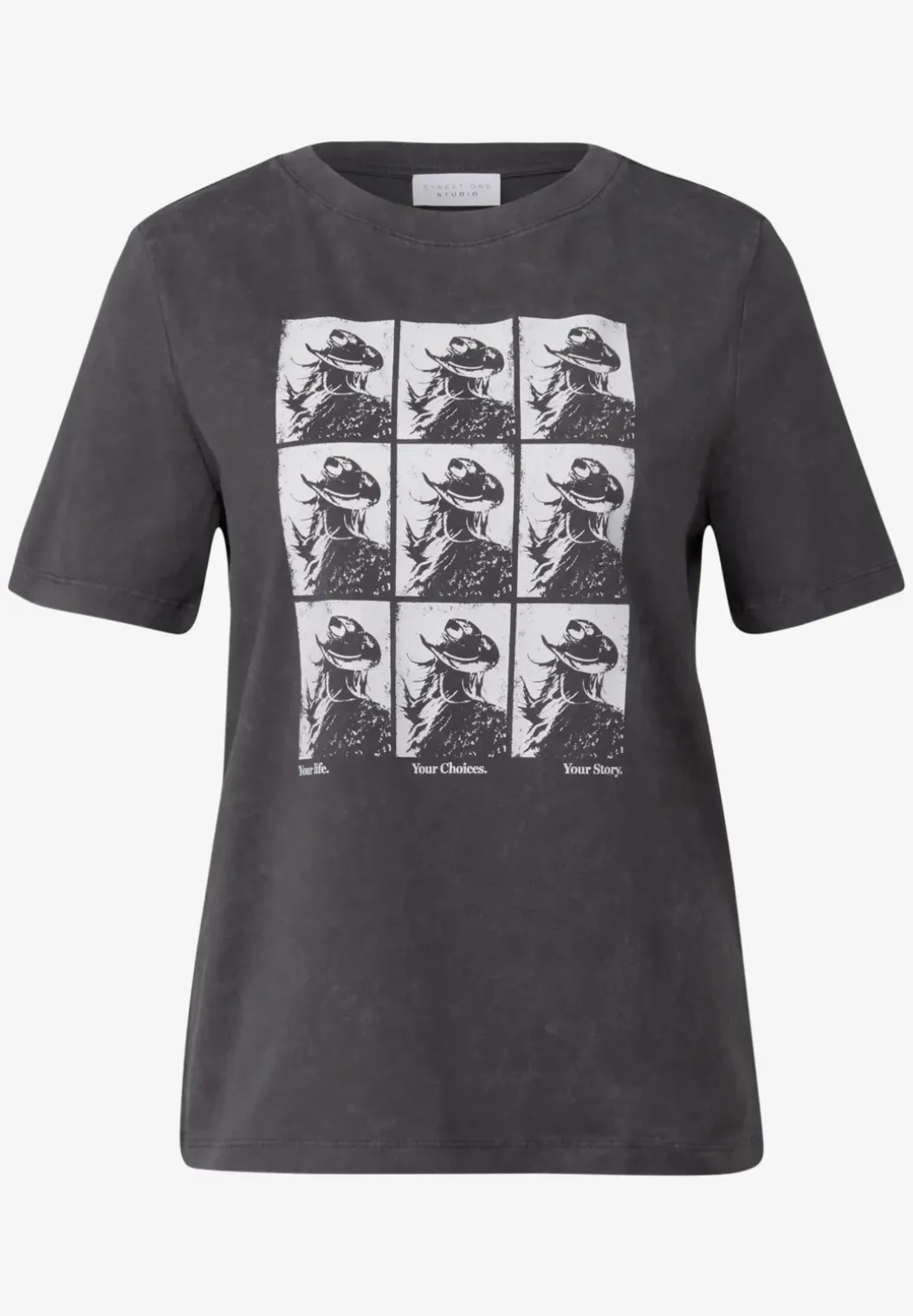 Shirt met verwassen look en print