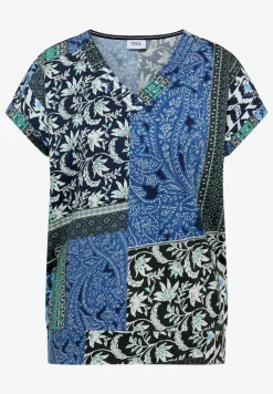 Shirt met V-hals en patchworkprint
