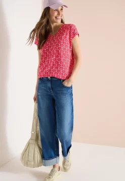 Shirt met V-hals en schelpenprint