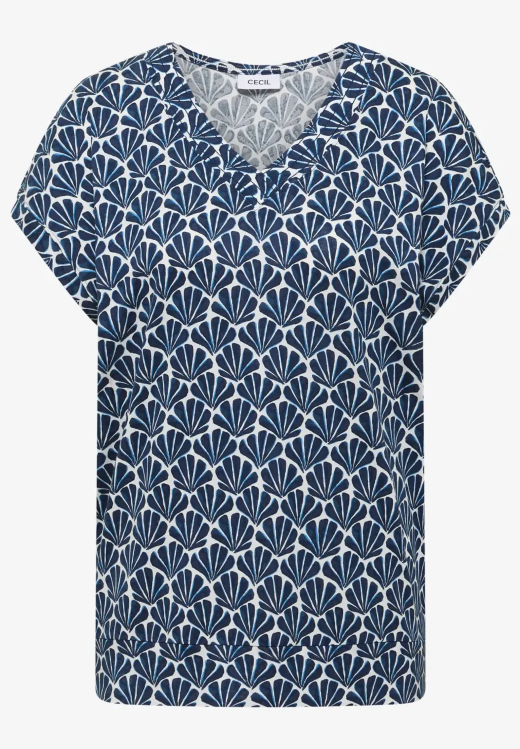 Shirt met V-hals en schelpenprint