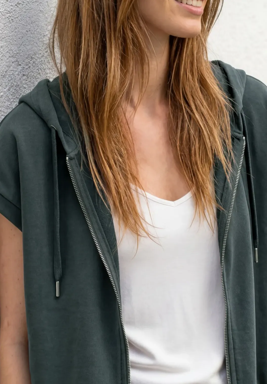 Silk-Look vest met capuchon