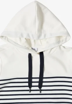 Sweater met korte mouwen, capuchon en strepen