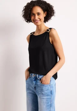 Top met ronde hals en schouderdetails