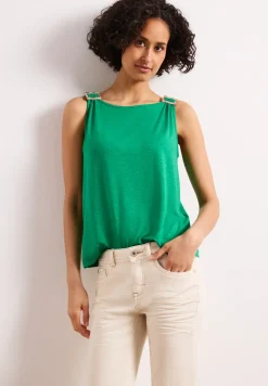 Top met ronde hals en schouderdetails