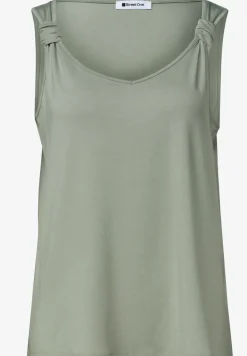 Top met V-hals en knoopdetail