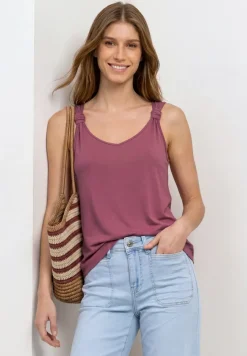Top met V-hals en knoopdetail
