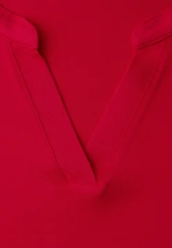 T-shirt met split neck en elastische zoom