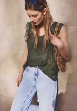 V-hals top van chiffon met volants
