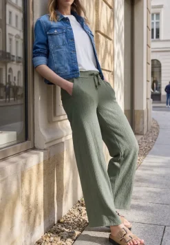 Wide Legs broek in crinkle crashstructuur