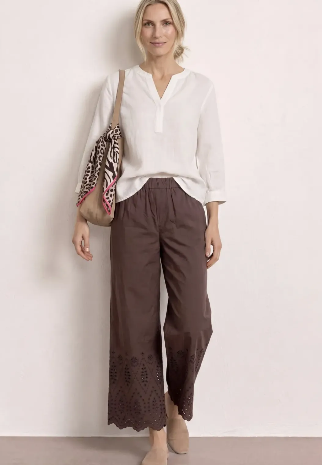 Wide Legs broek met Shiffley borduursel