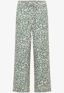Wide Legs broek van linnenmix met luipaardprint